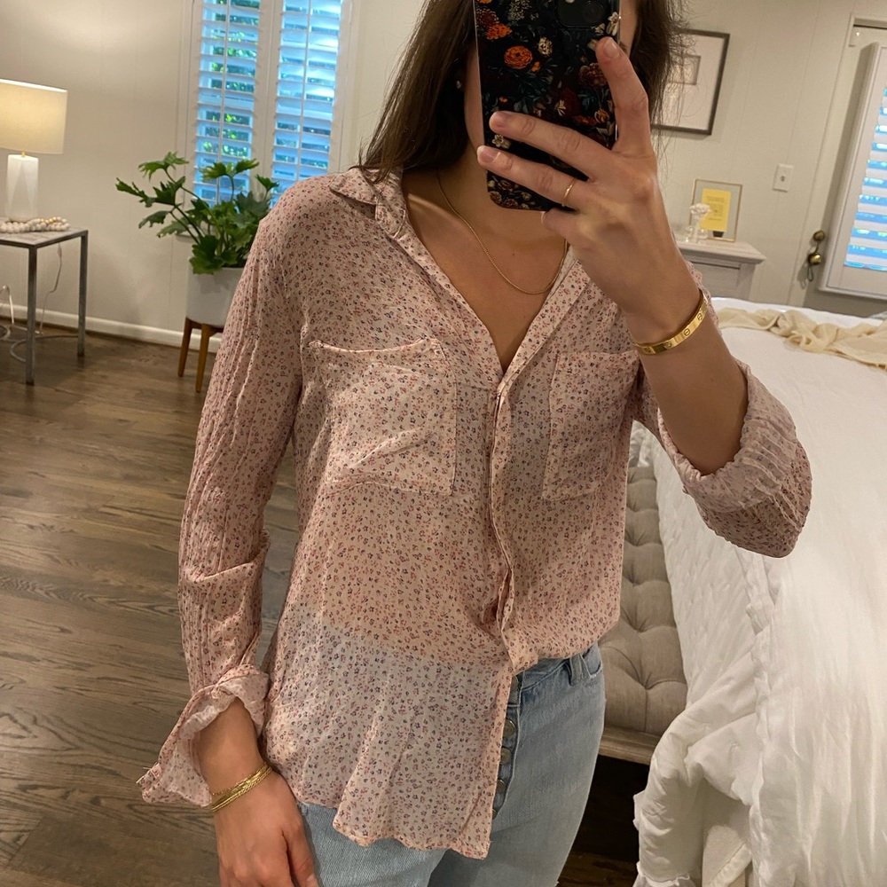 ANTHROPOLOGIE SMALL PINK FLORAL BUTTON DOWN